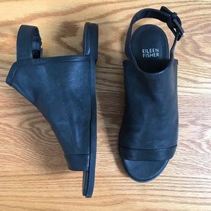 Eileen Fisher black leather Mug Dakota   open-toe, flat sandal size 6